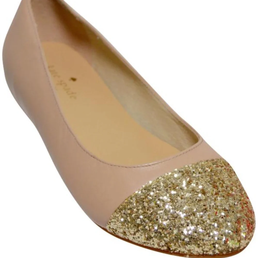 Kate Spade Nude New Gold Glitter Cap Toe Ballet Flats 🏷️ NWT